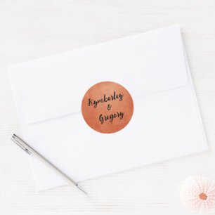 Chic Elegant Burnt Orange Black Name Classic Round Sticker