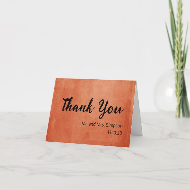 Chic Elegant Burnt Orange Black Name Date Photo  Thank You Card (Front)