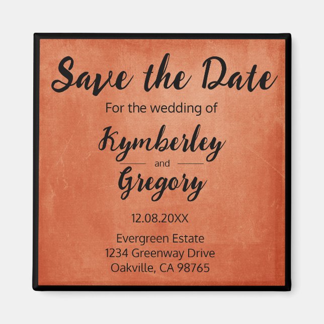 Chic Elegant Burnt Orange Black Save the Date Magnet (Front)