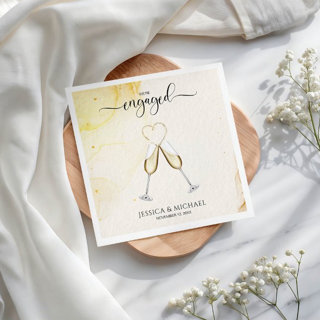 Chic Elegant Champagne Gold Heart Engagement Party Napkin (Creator Uploaded)