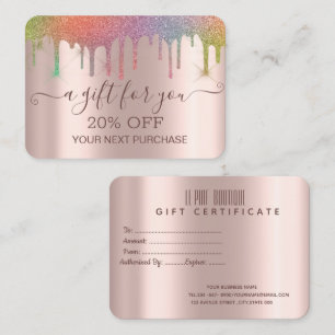Chic Elegant Colourful Glitter Drips Rose Gold Discount Card