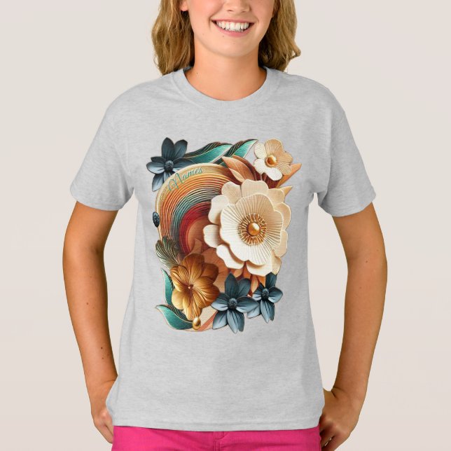 Chic, Elegant Creams & leather flower texture look T-Shirt (Front)