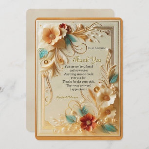 Chic, Elegant Creams & leather flower texture look Thank You Card