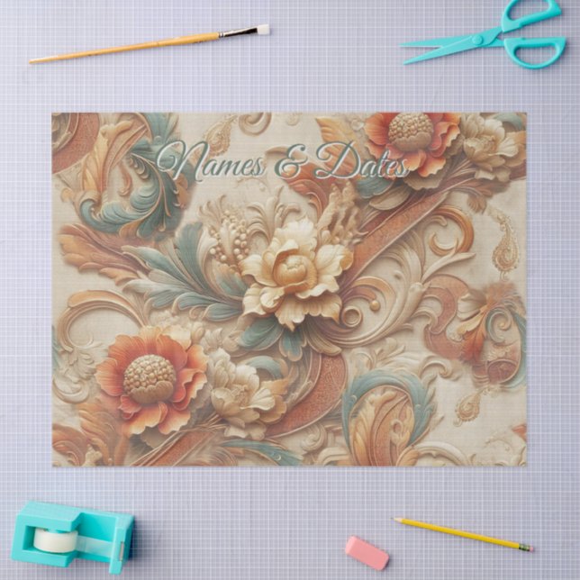 Chic,Elegant Creams & leather flower texture look Tissue Paper (Craft)