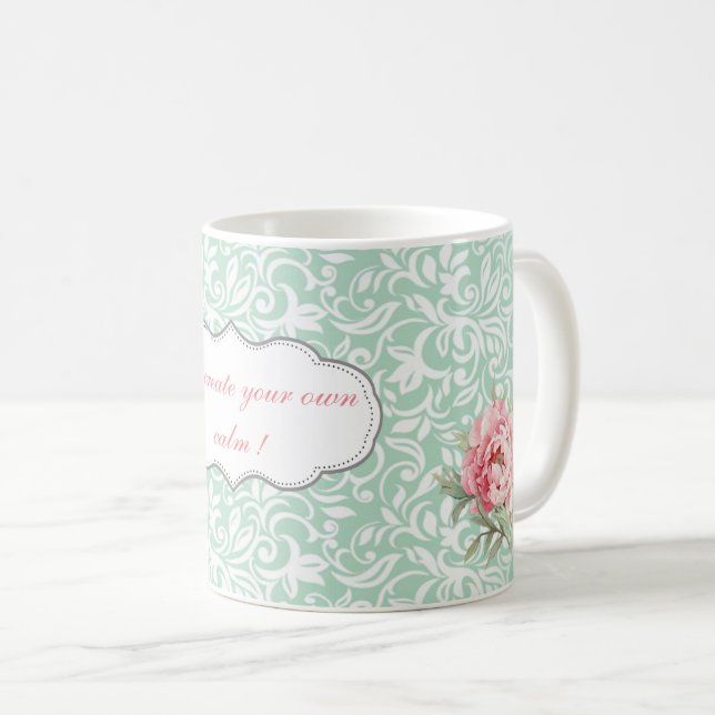 Chic Elegant  Damask, Roses,Motivational Message Coffee Mug (Front Right)