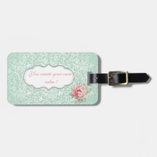 Chic Elegant Damask, Roses,Motivational Message Luggage Tag