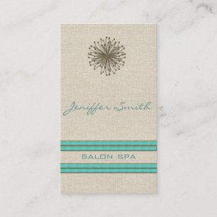 Chic elegant dandelion turquoise stripes business card