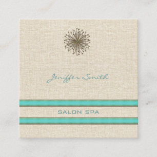 Chic elegant dandelion turquoise stripes square business card