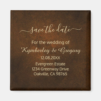 Chic Elegant Dark Brown Gold Accent Save the Date Magnet