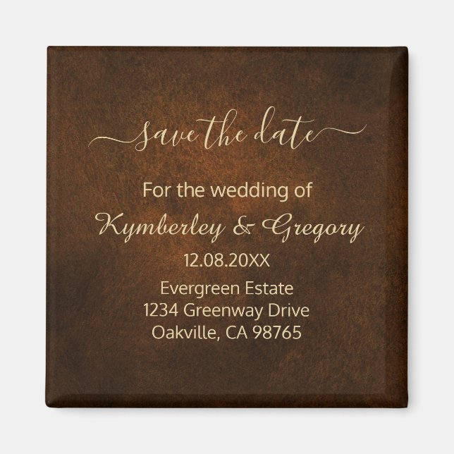 Chic Elegant Dark Brown Gold Accent Save the Date Magnet (Front)