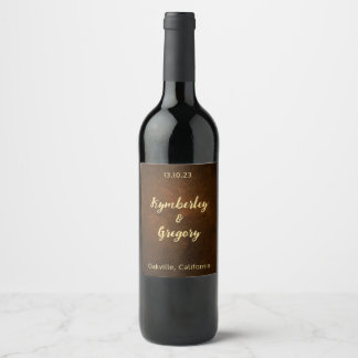 Chic Elegant Dark Brown Gold Accent Save the Date Wine Label
