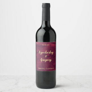 Chic Elegant Dark Burgundy Watercolor Gold Accent Wine Label