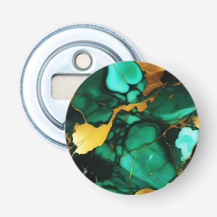 Chic Elegant dark green golden yellow Faux Marble Bottle Opener
