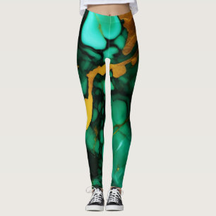 Chic Elegant dark green golden yellow Faux Marble  Leggings