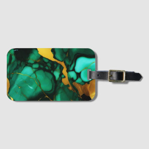 Chic Elegant dark green golden yellow Faux Marble Luggage Tag