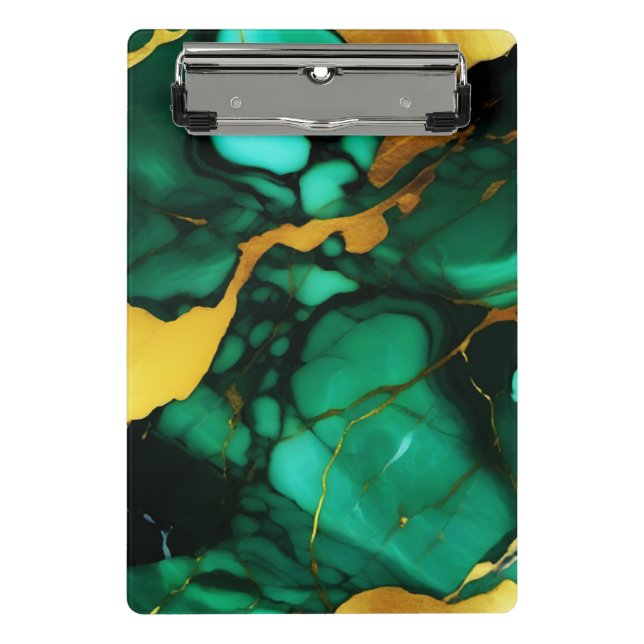 Chic Elegant dark green golden yellow Faux Marble  Mini Clipboard (Front)