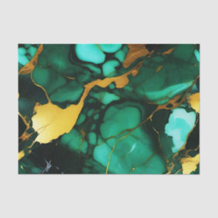 Chic Elegant dark green golden yellow Faux Marble  Tissue Paper