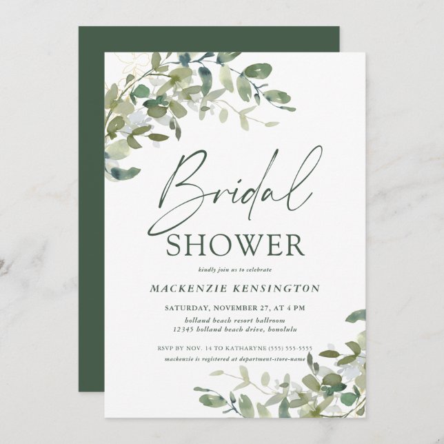 Chic Elegant Eucalyptus Greenery Bridal Shower  Invitation (Front/Back)