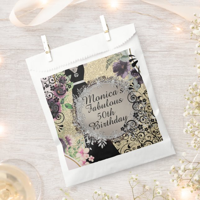 Chic Elegant Fabulous 50th Birthday Customised    Favour Bags (Clipped)