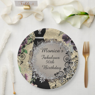 Chic Elegant Fabulous 50th Birthday Personalised Paper Plate