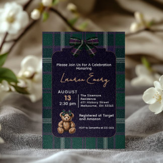 Chic elegant fancy bear baby shower invitation
