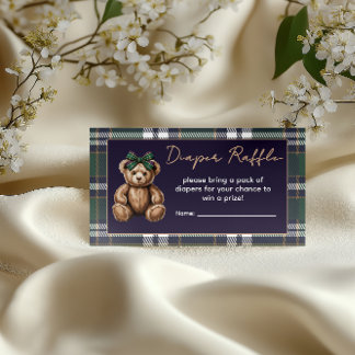 Chic elegant fancy girl bear theme diaper raffle enclosure card