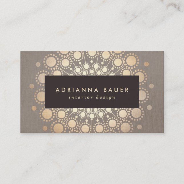 Chic Elegant Faux Gold Foil Circles Taupe Business Card (Front)
