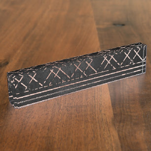 Chic & Elegant Faux Rose Gold Geometric Triangles Nameplate