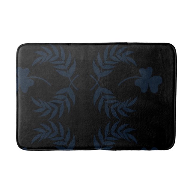 Chic Elegant floral  Blue Black  Bath Mat (Front)