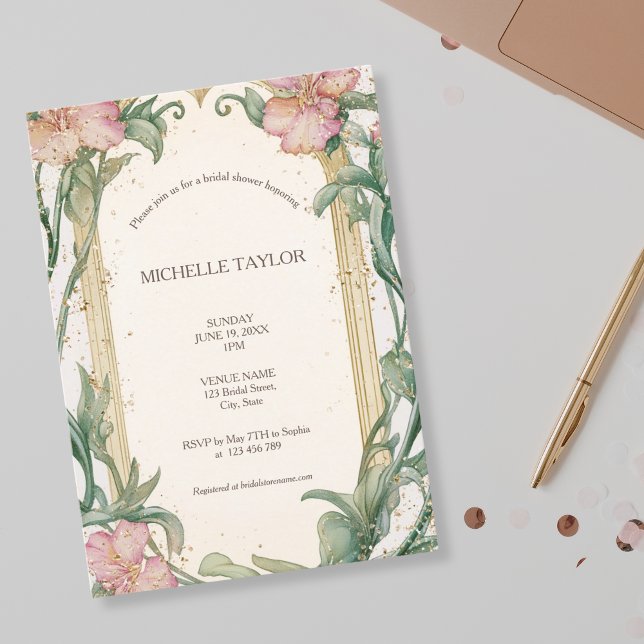 Chic Elegant Floral Blush Pink Art Nouveau  Invitation (art nouveau blush pink floral frame)