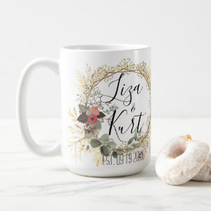 Chic Elegant Floral Wreath Wedding Personalised Coffee Mug