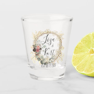 Chic Elegant Floral Wreath Wedding Shot Glass