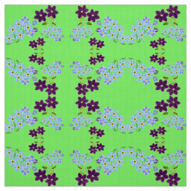 Chic Elegant Forget-Me-Not Floral Green Pattern Fabric (Swatch)