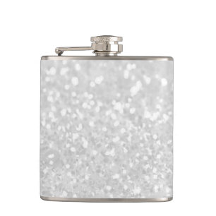Chic elegant glamour White Faux Glitter Hip Flask