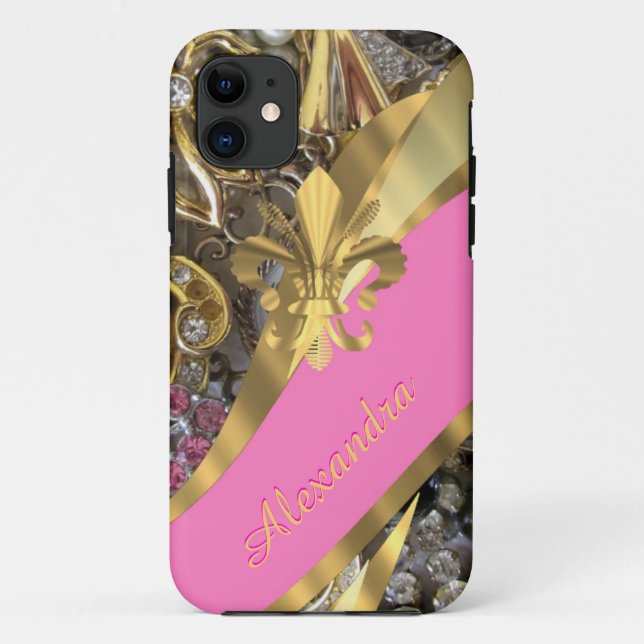 Chic elegant gold and pink bling personalised Case-Mate iPhone case (Back)