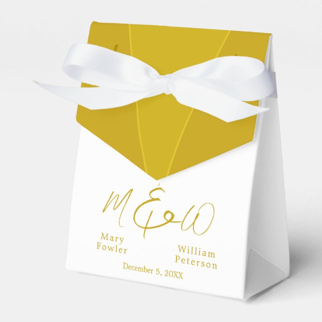  Chic Elegant Gold and White Bride and Groom Names Favour Box (Front Side)