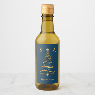 Chic Elegant Gold Christmas Tree Monogram Wedding Wine Label