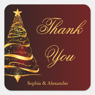 Chic Elegant Gold Christmas Tree Thank You Wedding Square Sticker