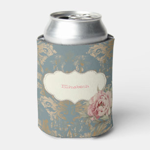 Chic Elegant Gold Damask Roses Can Cooler