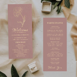 Chic Elegant Gold Flower Typography Wedding Programme