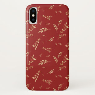 Chic Elegant Gold Foil Leaves Red Case-Mate iPhone Case