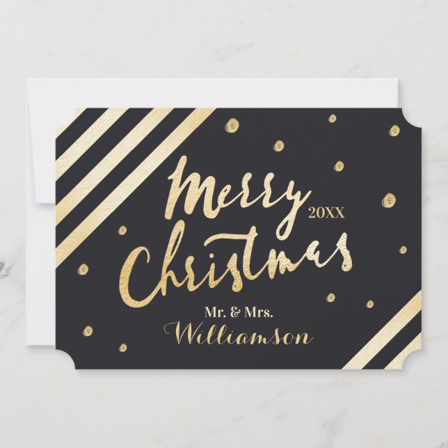 Chic Elegant Gold Merry Christmas Newlyweds Photo Holiday Card (Front)