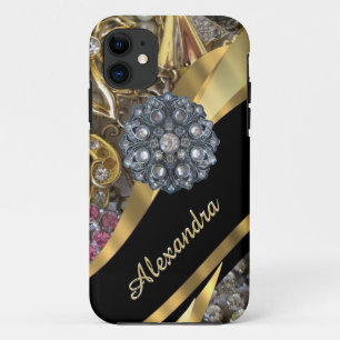 Chic elegant gold rhinestone bling personalised Case-Mate iPhone case