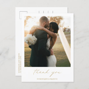 Chic Elegant Gold Simple Photo Wedding Thank You Postcard
