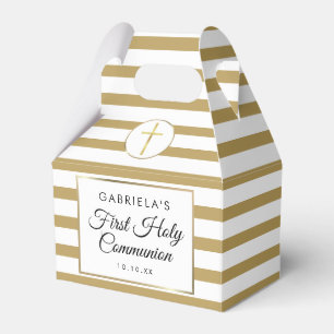 Chic Elegant Gold Stripe First Holy Communion Favour Box