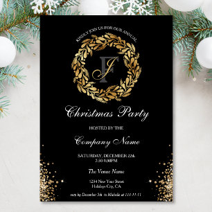Chic Elegant Gold Wreath Corporate Christmas Party Invitation