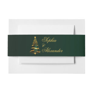 Chic Elegant Golden Christmas Tree Wedding Invitation Belly Band