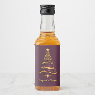 Chic Elegant Golden Christmas Tree Wedding Liquor Bottle Label
