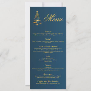 Chic Elegant Golden Christmas Tree Wedding Menu Invitation