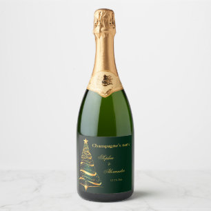 Chic Elegant Golden Christmas Tree Wedding Sparkling Wine Label